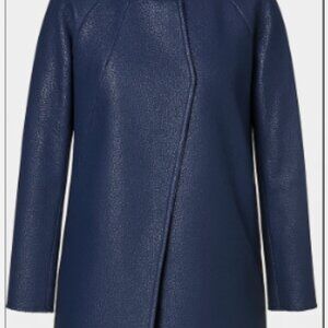 Coster Copenhagen Navy Resin Coat – Asymmetrical Closure Raw Seams Sz 38 US 8